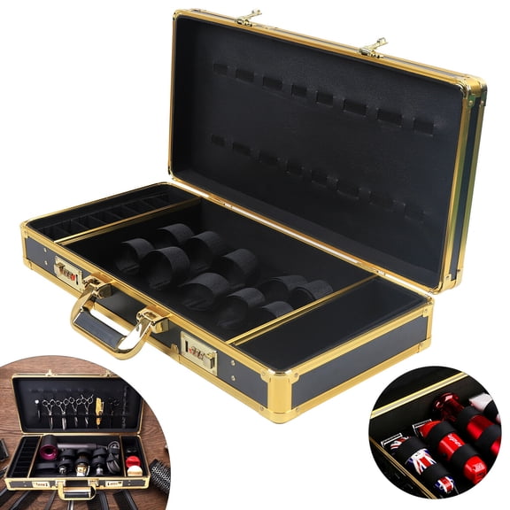 Aluminum Barber Box Black Carrying Case Supplies Clippers Tool Travel Razor Barber Stylist Suitcase Carrying Case for Clippers Trimmers Scissors Combs Tools