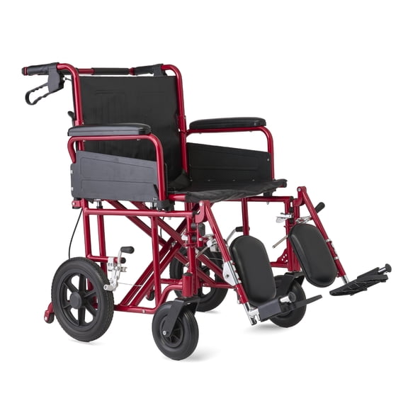 Medline Bariatric Transport Chair, Aluminum, Bariatric Transport Chair with 12" Rear Wheels, Swing-Back Desk-Length Arms and Elevating Leg rests, 400 lb. Capacity, 22" Width