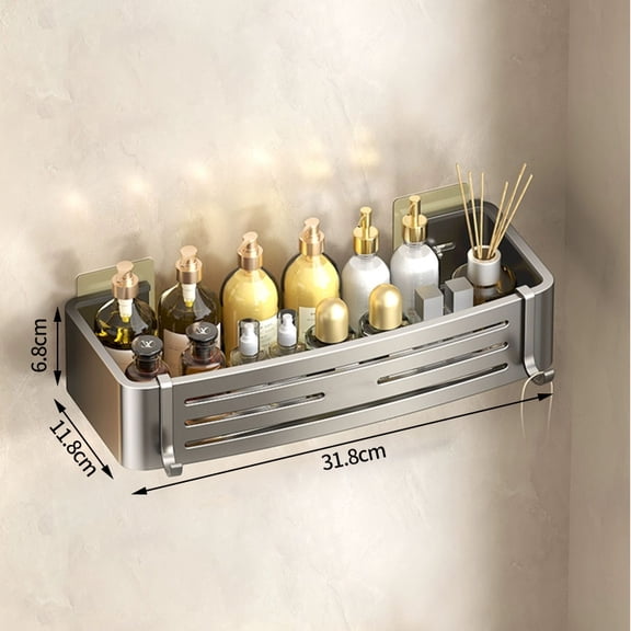 Aluminum Bathroom Shelves Wall Towel Rack Mounted Shower Caddy With No Drilling Design For Toiletries And Bathroom Accessories