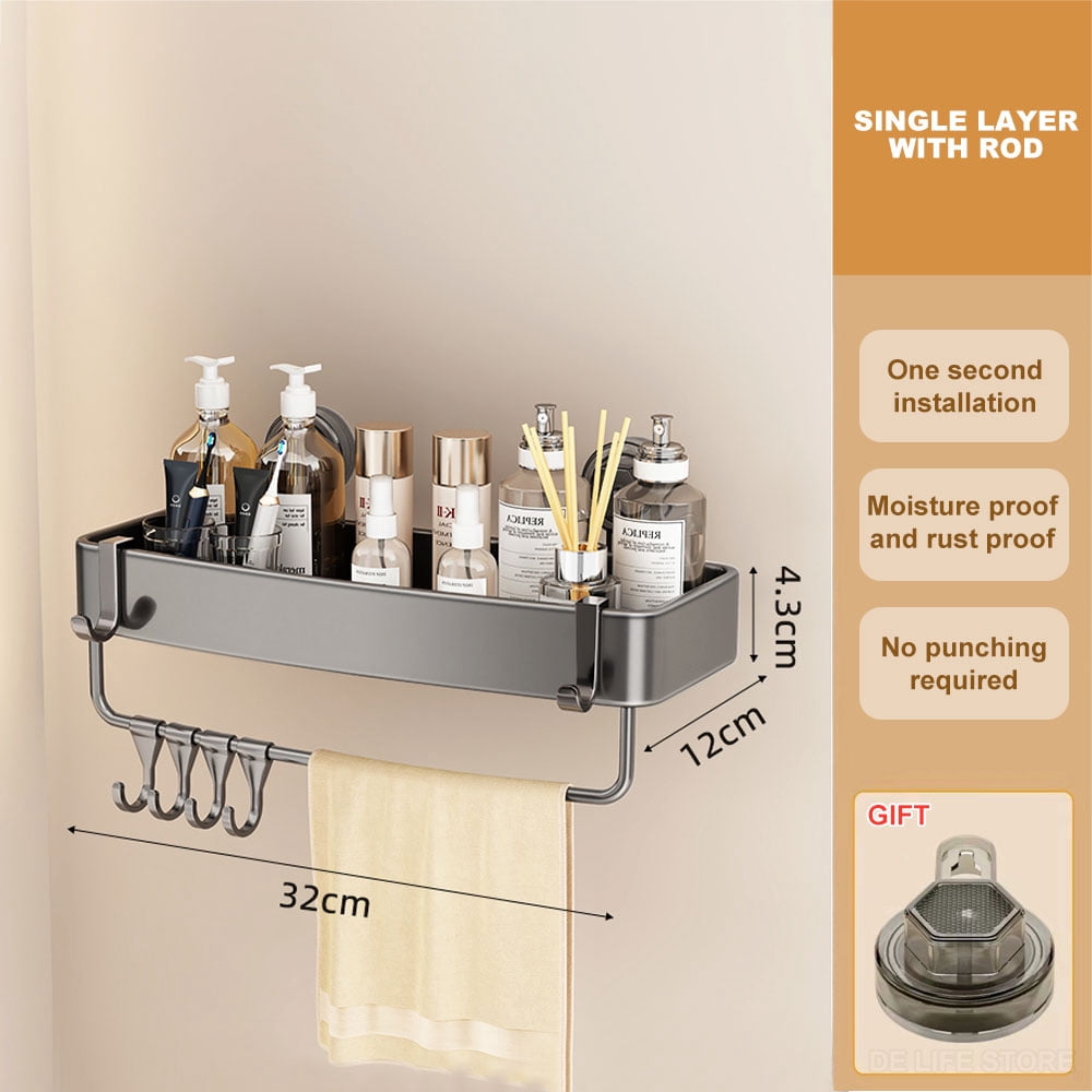 Aluminum Bathroom Shelves With Suction Cup Corner Shelf Without Drilling Shower Rack Wall ...