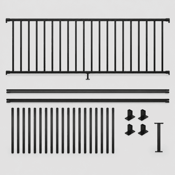 Aluminum Black Deck Railing Kit, 36 in. H x 8 ft. W, 1 Panel
