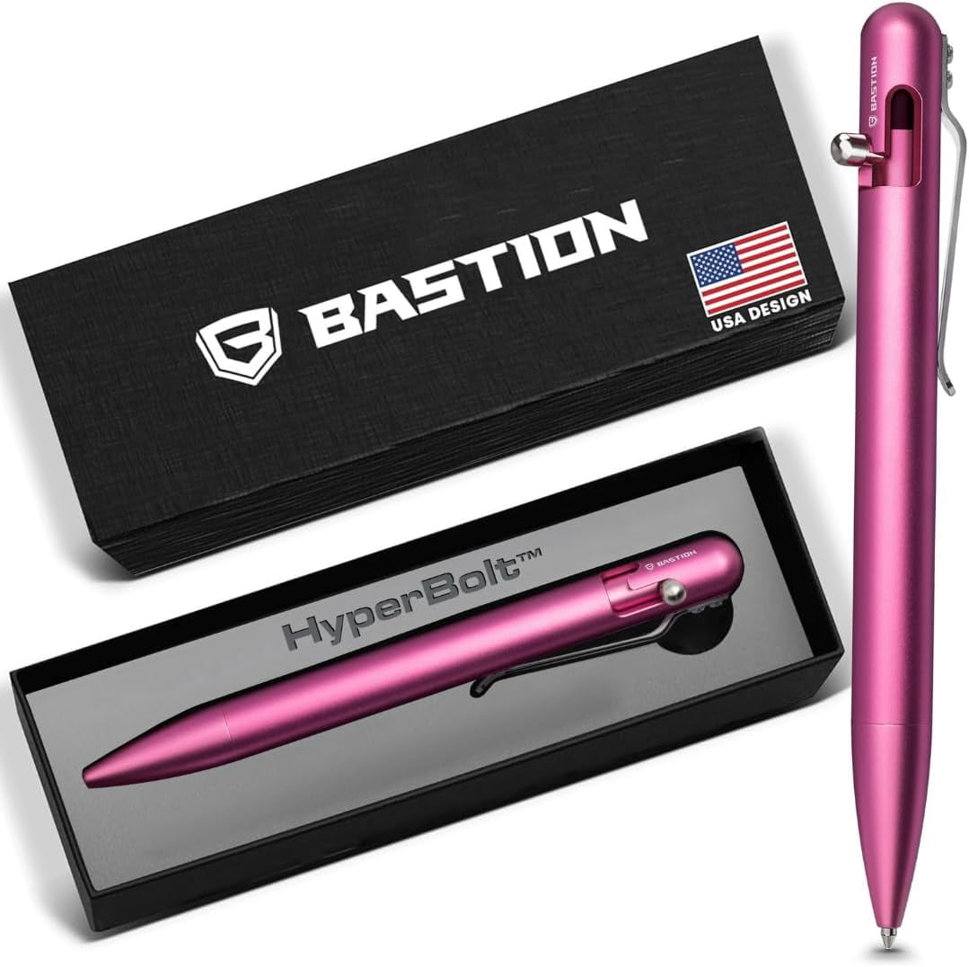 Bastion Aluminum Bolt Action Pen, Pink, Ballpoint Refillable, 1 Count
