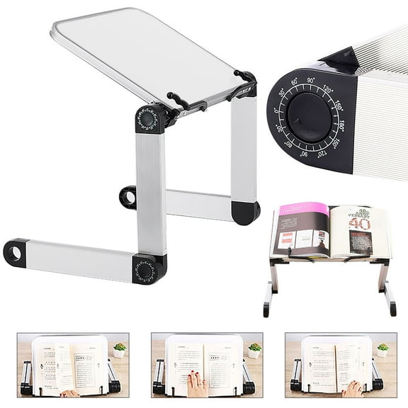Aluminum Book Stand for Reading | Portable Foldable Design with Book Clip | 10Kg Capacity | 30.5X24.5Cm Desktop Size | White Color | Perfect for Desk, Bed, Sofa Use