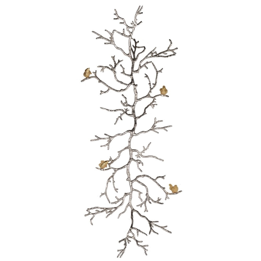 Silver Branch Wall Sculpture with Gold Birds
