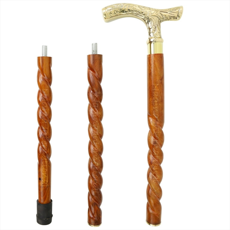 Aluminum & Brass Decorative Rosewood Walking Cane | Full Size Walking-Stick  for Men & Women | (Spiral Wood, Large Shrubs)