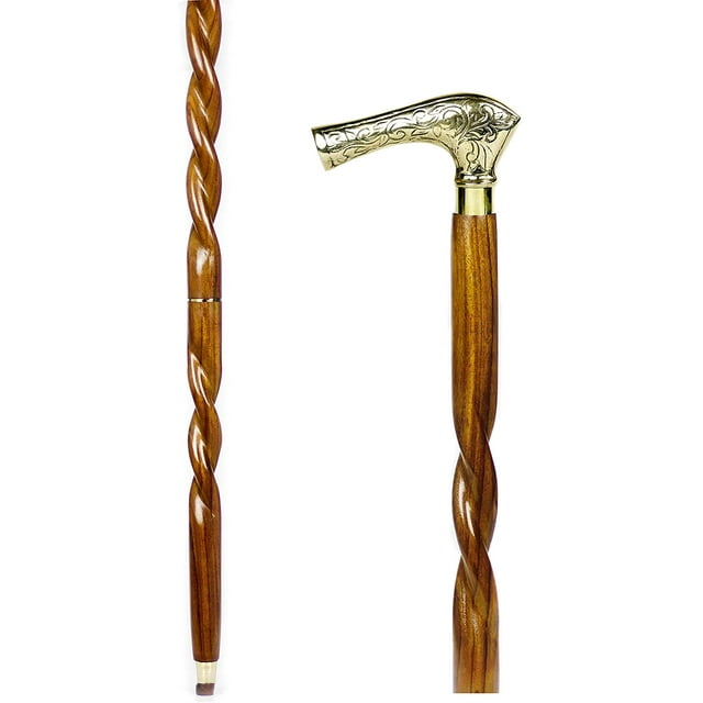 Aluminum & Brass Decorative Rosewood Walking Cane Full Size Walking
