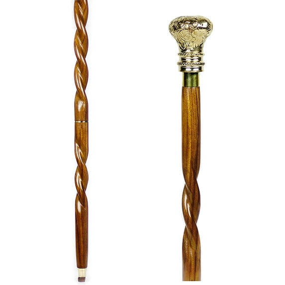 Aluminum & Brass Decorative Rosewood Walking Cane | Full Size Walking-Stick for Men & Women | (Spiral Wood, Steampunk Dome)