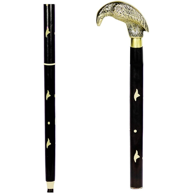 Aluminum & Brass Decorative Rosewood Walking Cane Full Size Walking