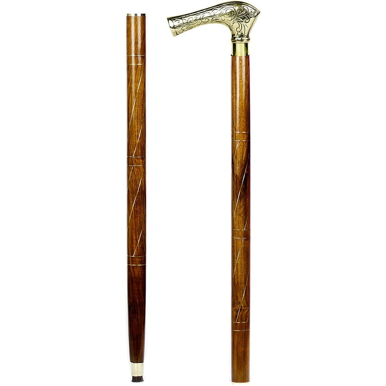 Aluminum & Brass Decorative Rosewood Walking Cane, Full Size Walking-Stick  for Men & Women