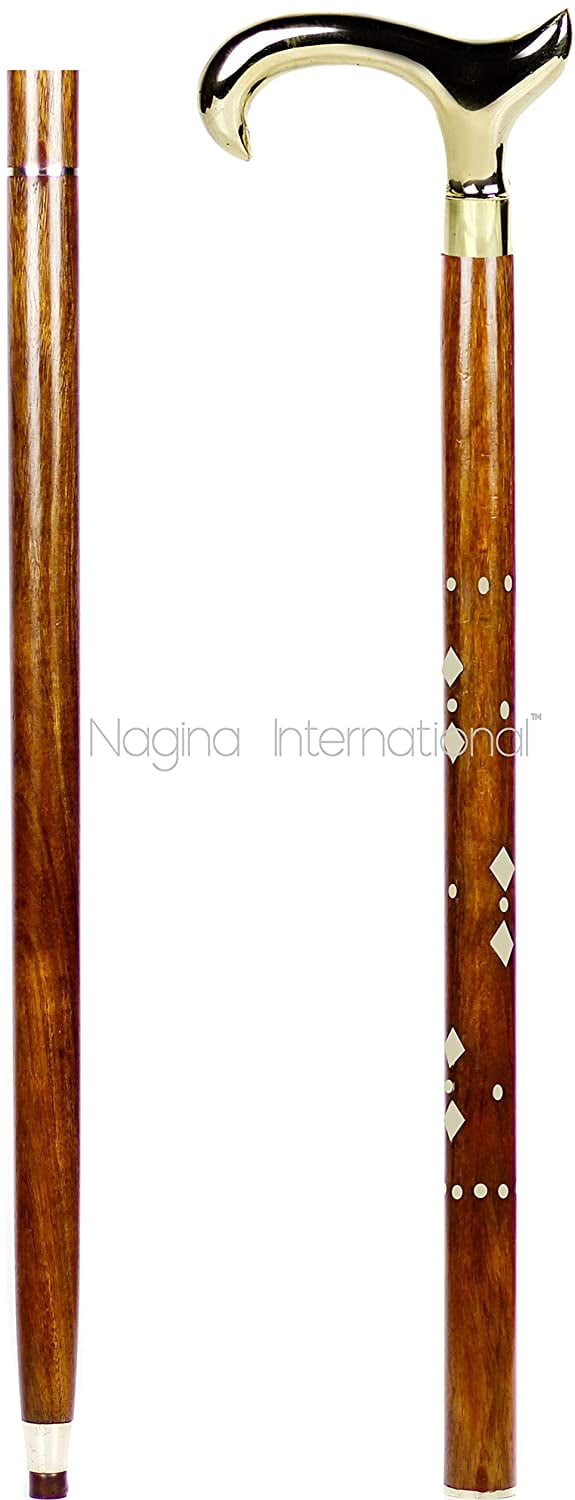 Aluminum & Brass Decorative Rosewood Walking Cane Full Size Walking