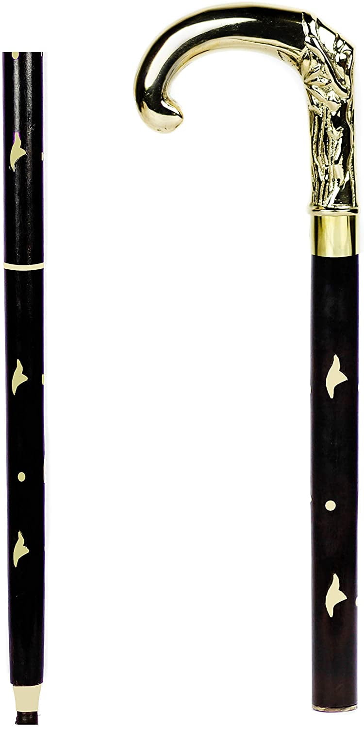 Aluminum & Brass Decorative Rosewood Walking Cane Full Size Walking