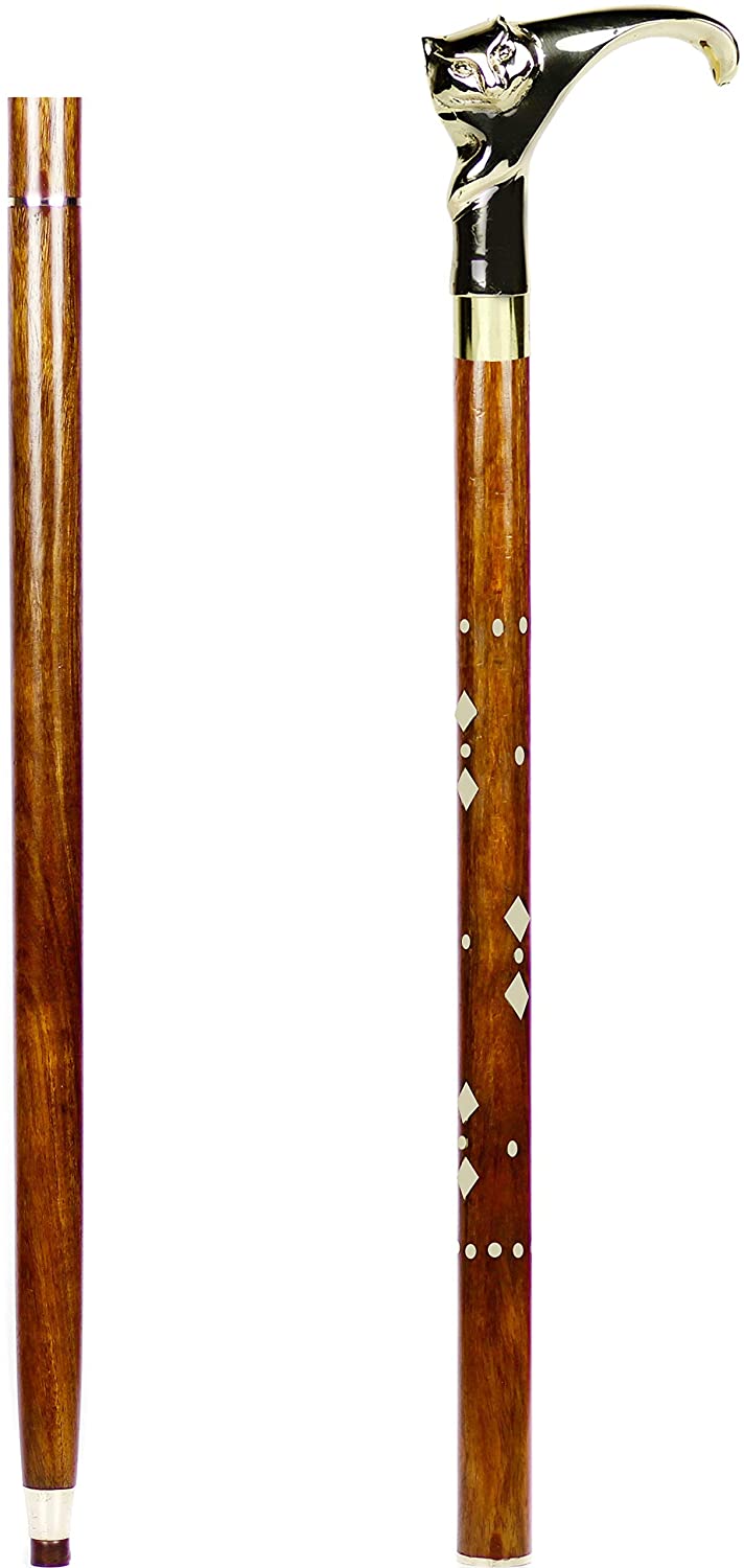 Aluminum & Brass Decorative Rosewood Walking Cane, Full Size Walking-Stick  for Men & Women