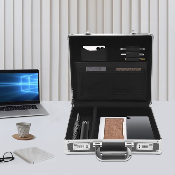 Aluminum Briefcase for 15.6" Laptop, Hard Shell Locking Attache Case with Dual Combination Locks, Professional Business Travel Handbag for Men Women