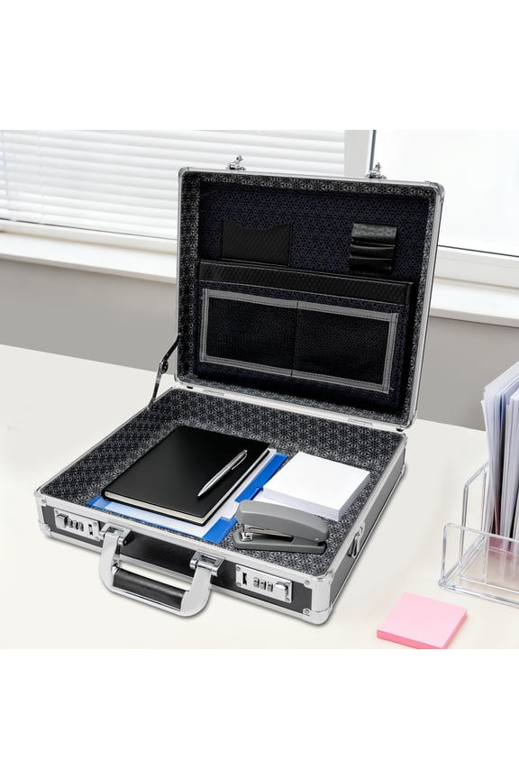 Aluminum Briefcase for 15.6" Laptop, Hard Shell Locking Attache Case with Dual Combination Locks, Professional Business Travel Handbag for Men Women
