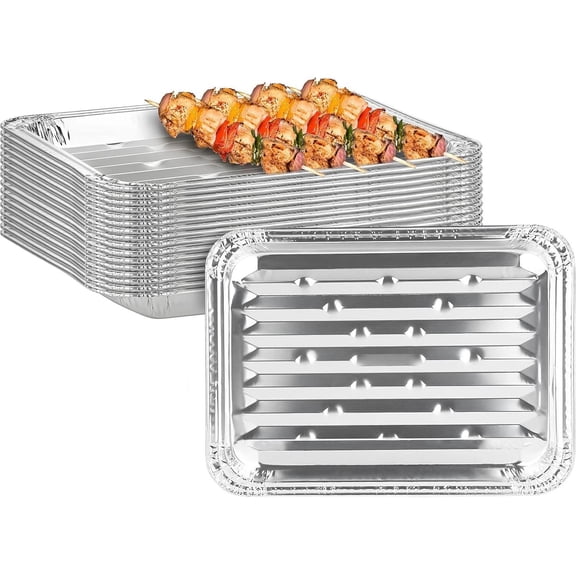 Aluminum Broiler Pans 12 Pack, Heavy-Duty Disposable Grill & Roasting Pans for B