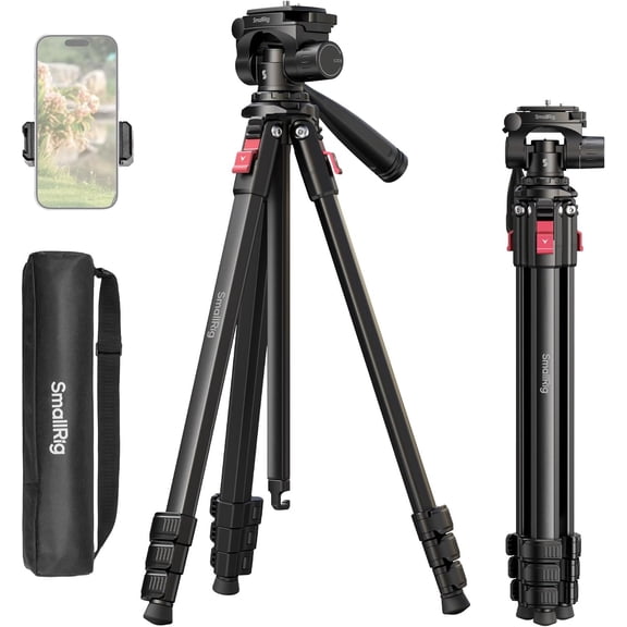 Aluminum Camera Tripod Stand AP-30, 67.7" Travel Tripod with Phone Clip & Carry Bag, Portable Tripods with Quick-Flip Lock Legs, for Live Streaming and Vlogging, Max Load 11lb