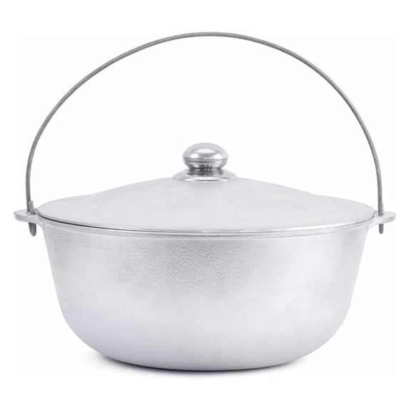 Aluminum Camp Fire Cooking Pot with Handle and Lid, Cast Aluminum Kazan, Cauldron, Dutch Oven Pot, Outdoor Camping Deep Pot for Camping Fireplace Cooking BBQ, Camping Cookware, Gray (4.2 qt. (4 L))