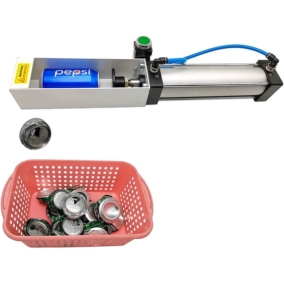 Aluminum Can Crusher, Heavy Duty Pneumatic Cylinder Soda Beer Can Crusher, Eco-Friendly Recycling Tool (Countertop Button Valve)