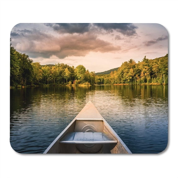 Aluminum Canoe on Mountain Lake Upstate New York Camping Outdoors and Adventure Faded Vintage Color Post Mousepad Mouse Pad Mouse Mat 9x10 inch