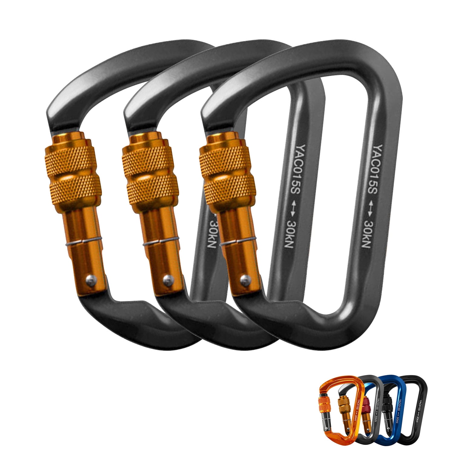 Aluminum Carabiner Clip, Heavy Duty Carabiners with Screw Gate 30kN D Ring Locking Carabiner for Hiking Camping Fishing and Outdoor Use(3 PCS)