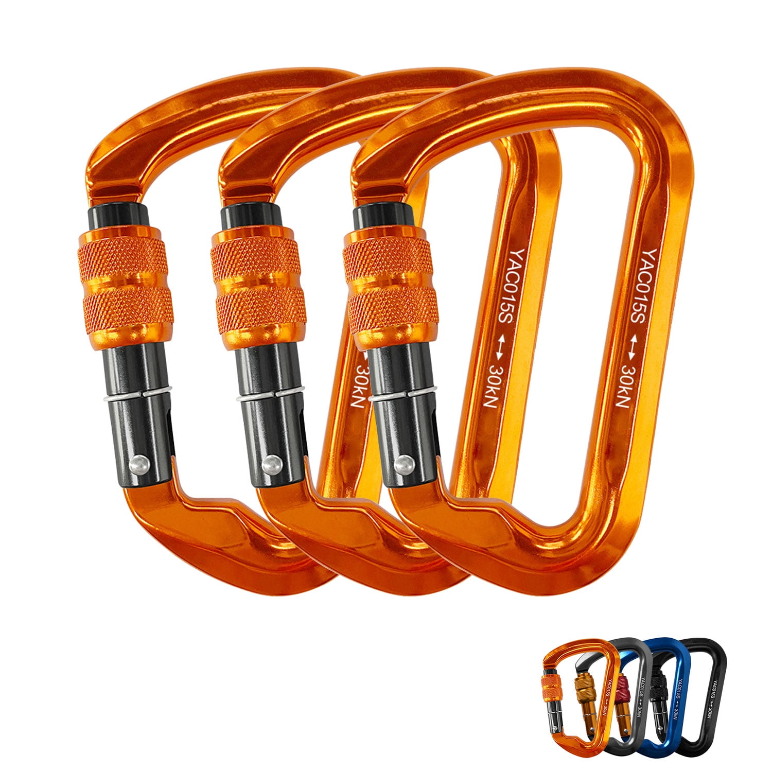 Aluminum Carabiner Clip, Heavy Duty Carabiners with Screw Gate 30kN D Ring Locking Carabiner for Hiking Camping Fishing and Outdoor Use(3 PCS)