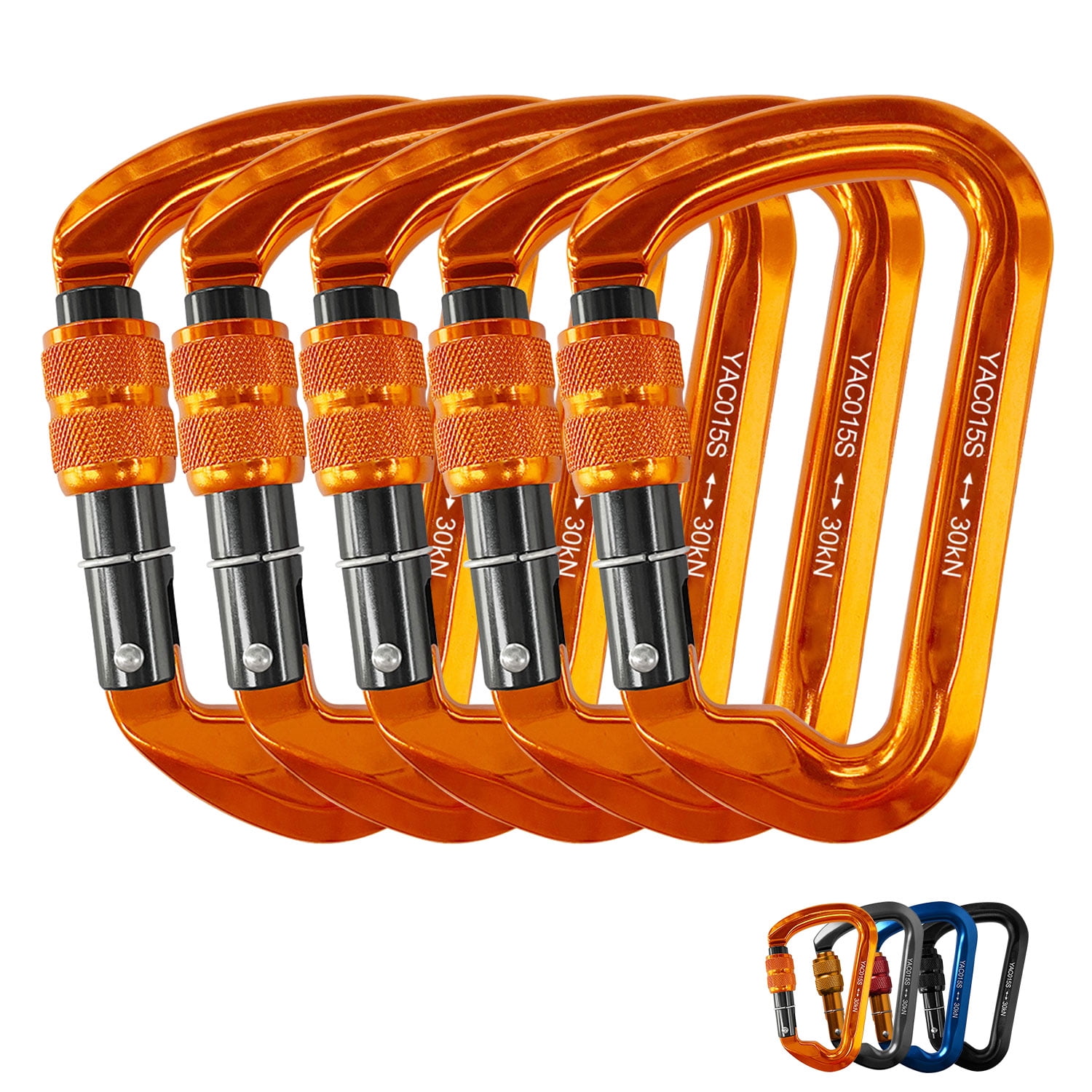 Aluminum Carabiner Clip, Heavy Duty Carabiners with Screw Gate 30kN D Ring Locking Carabiner for Hiking Camping Fishing and Outdoor Use(5 PCS)