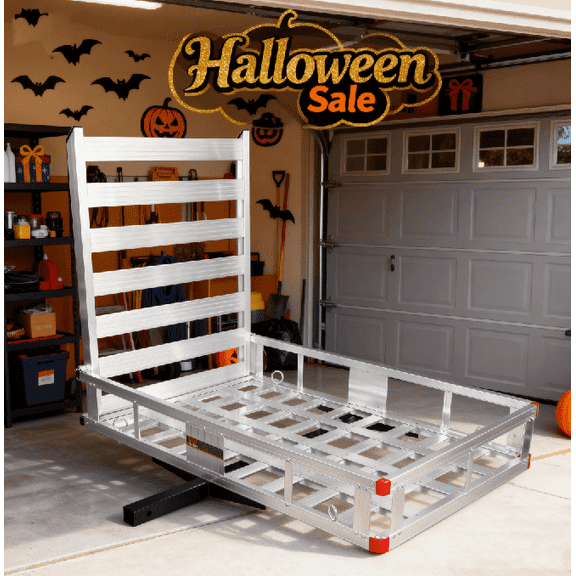 Aluminum Cargo Carrier With High Side Rails- Trailer Hitch Mount For RV's, Trucks, SUV's, Vans, Cars With 2" Hitch Receiver - 900lb Load Capacity, Grey, 50 x 30 x 9 in