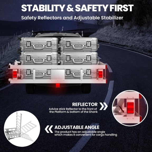 Aluminum Cargo Carrier with High Side Rails, Reflectors & Adjustable Angle, 500-Lb Capacity, 2" Trailer Hitch Mount for RVs, Trucks, SUVs, Vans
