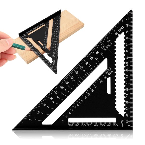 Aluminum Carpenter Square 7 Inch, Rafter for Angle Drawing, Metal Triangle Ruler Imperial Protractor Woodworking and Carpentry(Color:Red)(Color:Black)