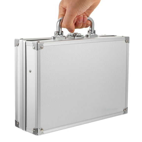 Amosfun Silver Aluminum Alloy Locking Briefcase Hard Case for Tools Cosmetics and Instruments