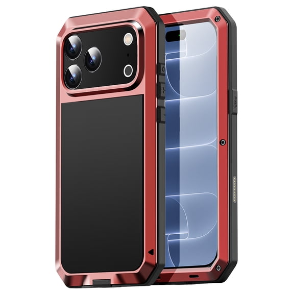 Aluminum Case for Apple iPhone 18 Pro Metal Shockproof Heavy Duty Phone Cover Built-in Glass Screen Protector Red
