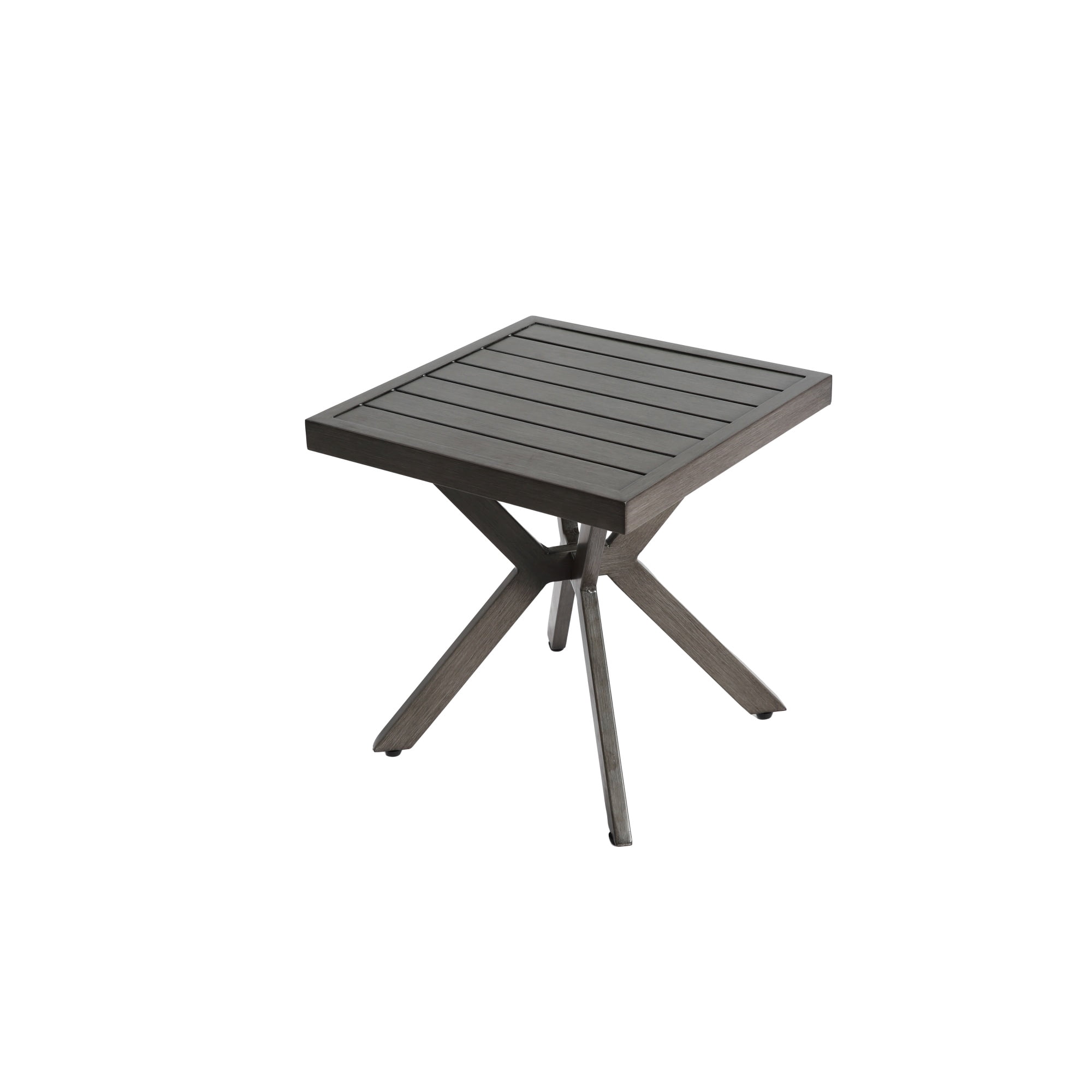 Aluminum Cast Outdoor Table with Cross Weave Design, Weather-Resistant Patio End Table for Backyard and Garden, Grey