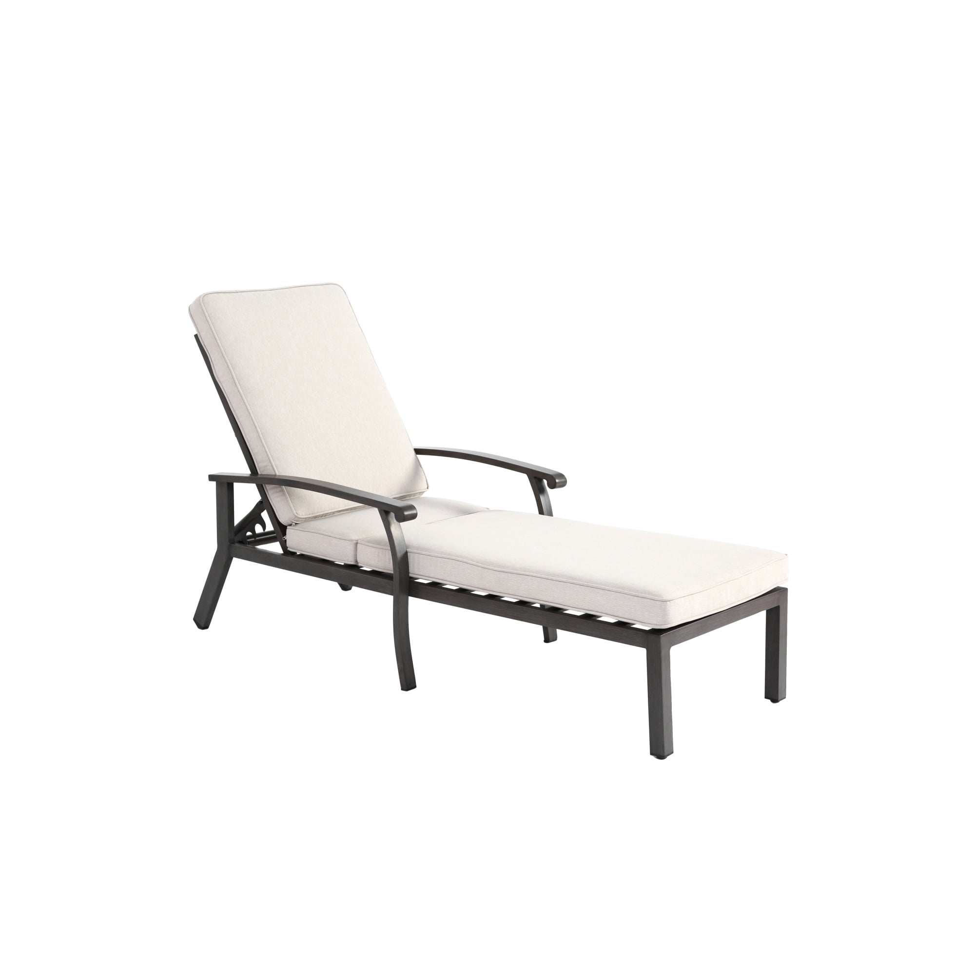 Aluminum Cast Poolside Chaise Lounge with 5 Adjustable Reclining Positions and Wheels, Weather-Resistant Outdoor Lounger for Patio and Deck, Beige