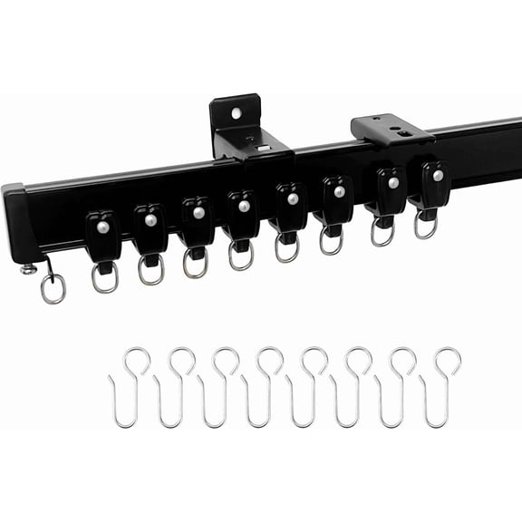 Aluminum Ceiling Curtain Track Set with Hooks Ceiling Mount and Wall Mount Room Divider Sliding Curtain Tracks Rods Flexible Heavy Duty Curtain Rail Hook Sets,Black,6FT