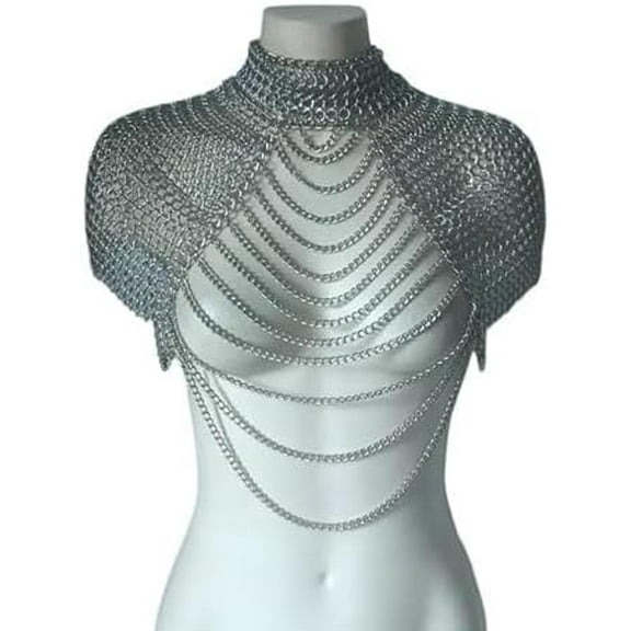 Aluminum Chainmail Shoulder Top  Handmade Festival Armor Harness for Women, Gothic Costume Bra, Cosplay Accessory