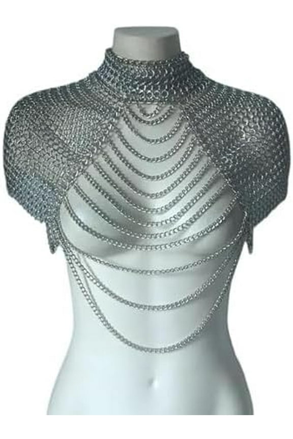 Aluminum Chainmail Shoulder Top Handmade Festival Armor Harness for Women, Gothic Costume Bra, Cosplay Accessory