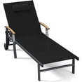 thumbnail image 1 of Aluminum Chaise Lounge Chair Wheels Armrests, 5-Position Patio Pool Chair 400lb,Black, 1 of 8