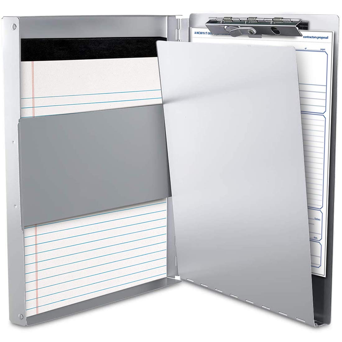 Aluminum Clipboard With Storage (letter Size)  Metal Recycle Form Holder Portfolio Binder Clip Inside Posse Box For Office Business Professionals Stationer