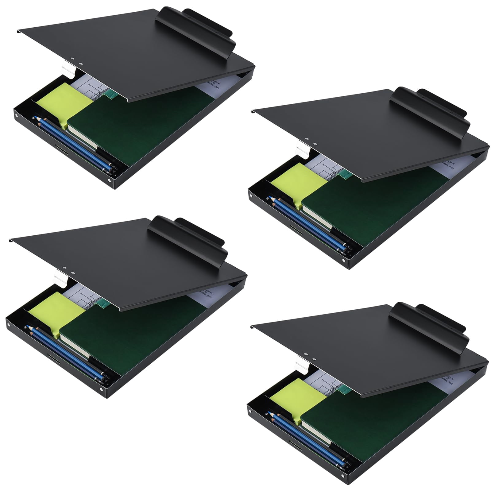 Aluminum Clipboard With Storage  4 Pack Recycled Metal Box Form Holder Suitable For School Office Jobsite Or Staff 9.25 X 13.78 Inches Black