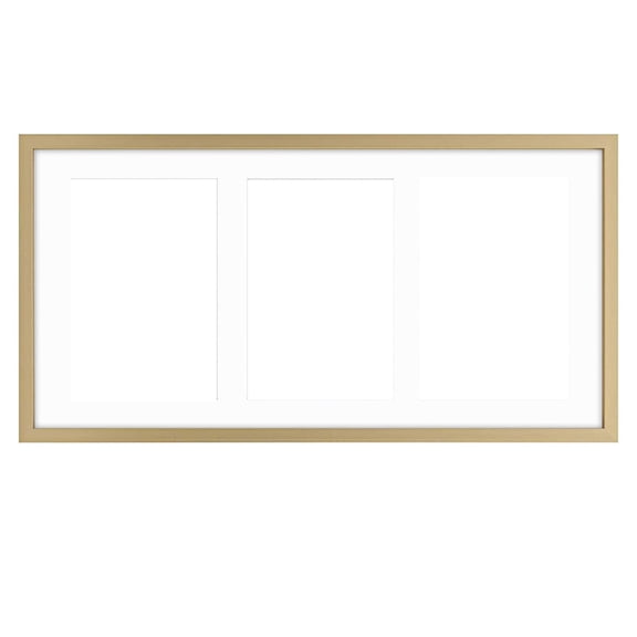 Aluminum Collage Picture Frame, 3 Openings for 4x6 Photos with Mat or Single 7x14 Panorama Picture, Real Glass Protection, Versatile Wall Display for Living Room Bedroom Office Decor, Gold Finish