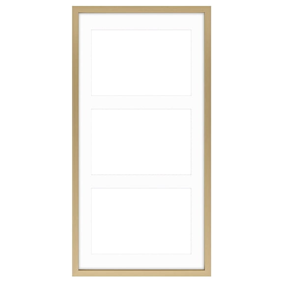 Aluminum Collage Picture Frame, 7x14 Frame with 3 Openings Mat for 4x6 Photos, HD Real Glass Front, Horizontal or Vertical Wall Mount, Ideal for Gallery Walls, Home Decor, Family Photo Displays, Gold