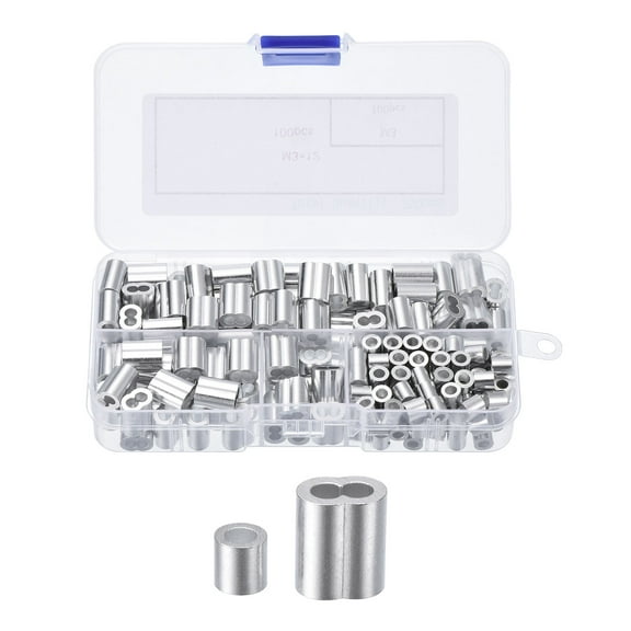 Aluminum Crimping Loop Sleeve 1/8'' Double Ferrule and 1/8'' Crimping Stop Sleeve, Silver 100set