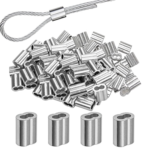 Aluminum Crimping Loop Sleeve 1/8 Inch Wire Rope Ferrule for Cable Fastening and Rigging 100 Pack Compatible with 1/8 Steel Cables