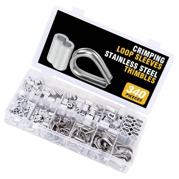 Aluminum Crimping Looping Sleeve 340pcs, Cable Ferrules Wire Rope Sleeves Looping Sleeve Assortment Set
