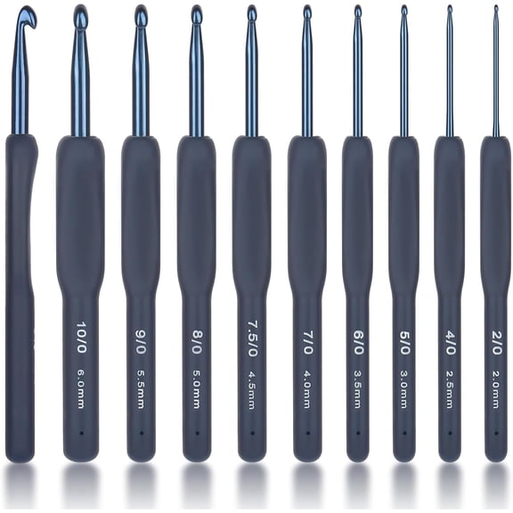Aluminum Crochet Hooks with Ergonomic Soft Grips, Assorted (9 Piece)