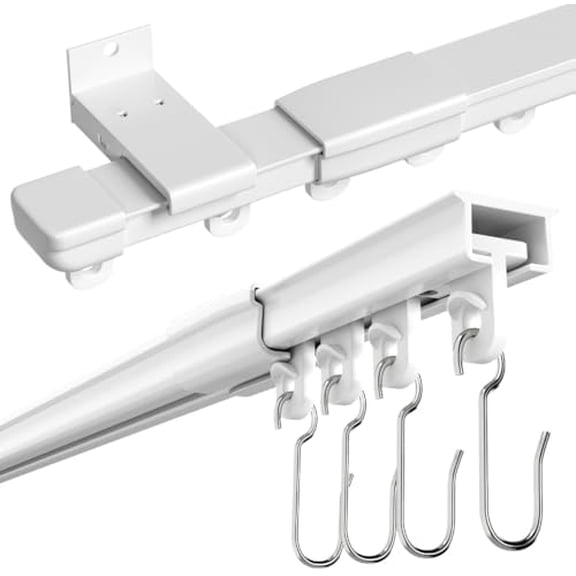 Aluminum Curtain Track Heavy Duty Ceiling Wall Mount Sliding Curtain Track Rail Rod Set with Hooks,3ft-9ft Adjustable Length Ceiling/Curtain Rail System Grommet/Pleated Drape,RV Ceiling Track