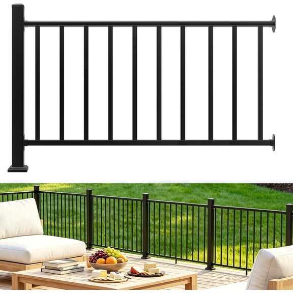 Aluminum Deck Railing Kit, Modular 36 in H. x 5 Ft W Level Railing Kit for Outdoor Steps,Heavy Duty Balustrade System for Deck, Porch, Patio & Balcony(1 Post, 1 Panel)