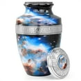 thumbnail image 1 of Aluminum Decorative Funeral Urns for Cremated Human Ash Remains Storage | Beautiful Galaxy Funeral Pot for Pet Loss & Loved Ones | Large Size Engraved Metal Urns Premium Finish (Faint Blue), 1 of 5