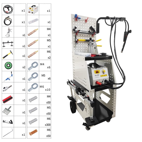 Aluminum Dent Puller Auto Spot Dent Removal Machine Car Stud Welder Vehicle Body Repair Tool Kit with Tool Cart 220V