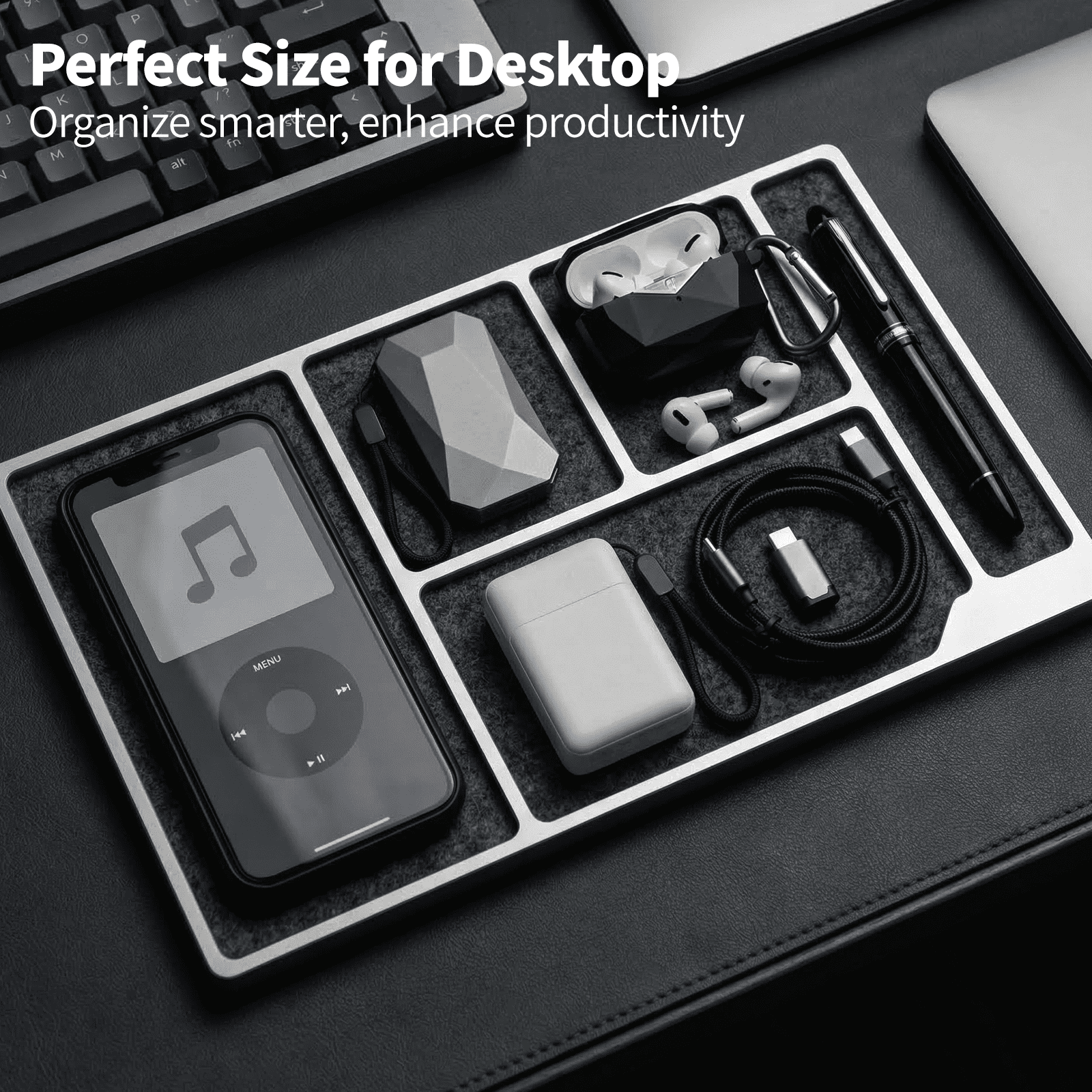 Desk Drawer Organizer Tray, Mens Valet Made of Aluminum, Aesthetic Desk Accessories for Office Home Supplies